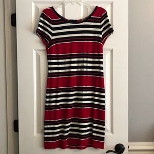 Red, white and navy boatneck dress